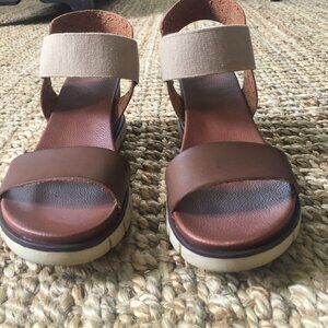 Women's Mia mixed material wedge sandals.